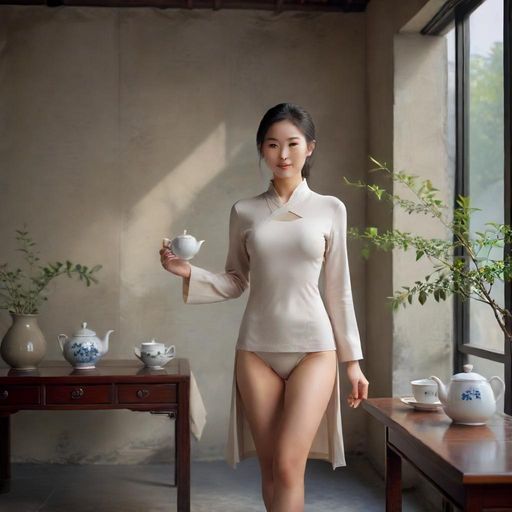 顾客携带茶叶与茶具的自然场景