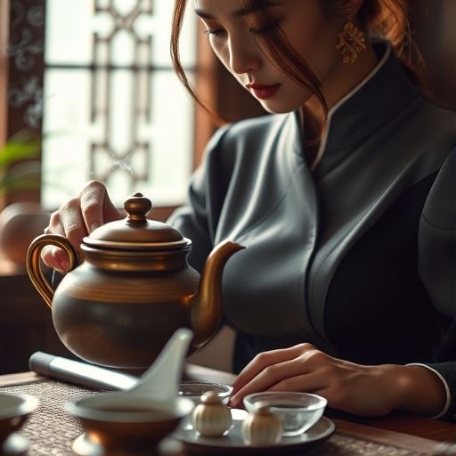 茶艺师优雅泡茶的瞬间
