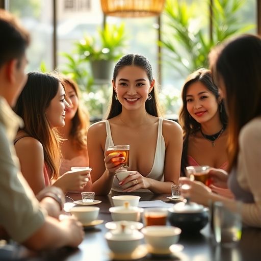 朋友在工作室品茶的欢乐时光