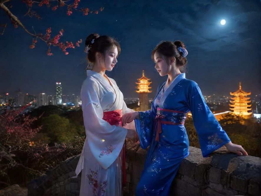 广州夜色下的繁华街景