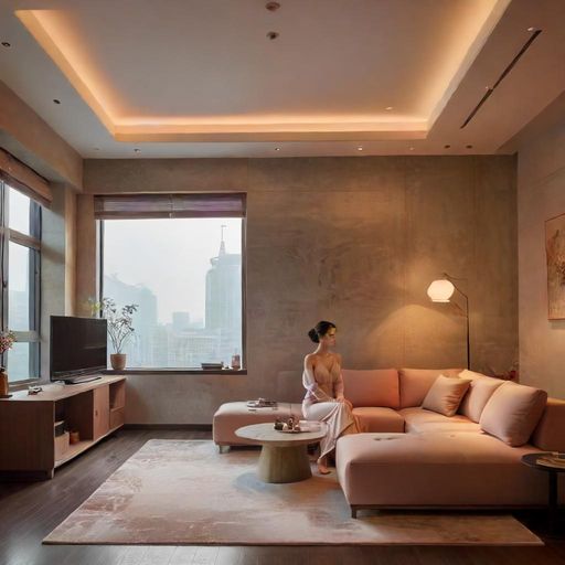 广州某私人工作室的休闲区域,光线柔和,环境舒适