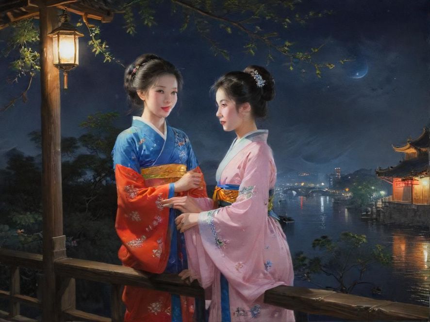 广州夜晚的城市街道,霓虹灯闪烁,营造出一种朦胧而富有活力的氛围。