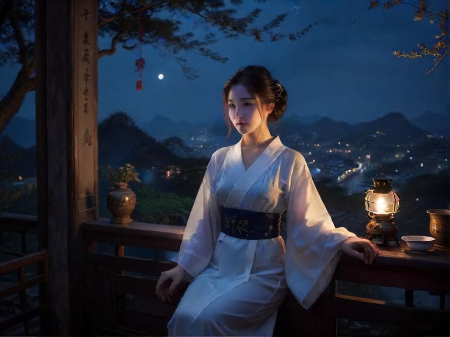 广州一家私密茶馆的入口,门前灯光幽暗,透露出一种东方韵味,背景是夜晚的城市街景。