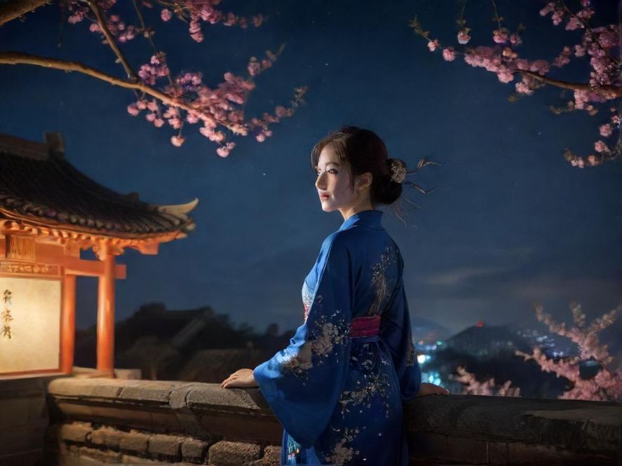 广州夜景下的街头一角