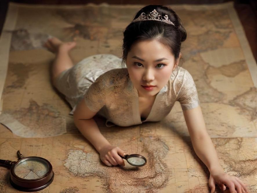 放大镜正在查看地图上的某个点