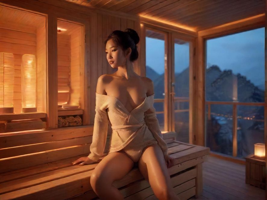 一个舒适豪华的桑拿房室内全景