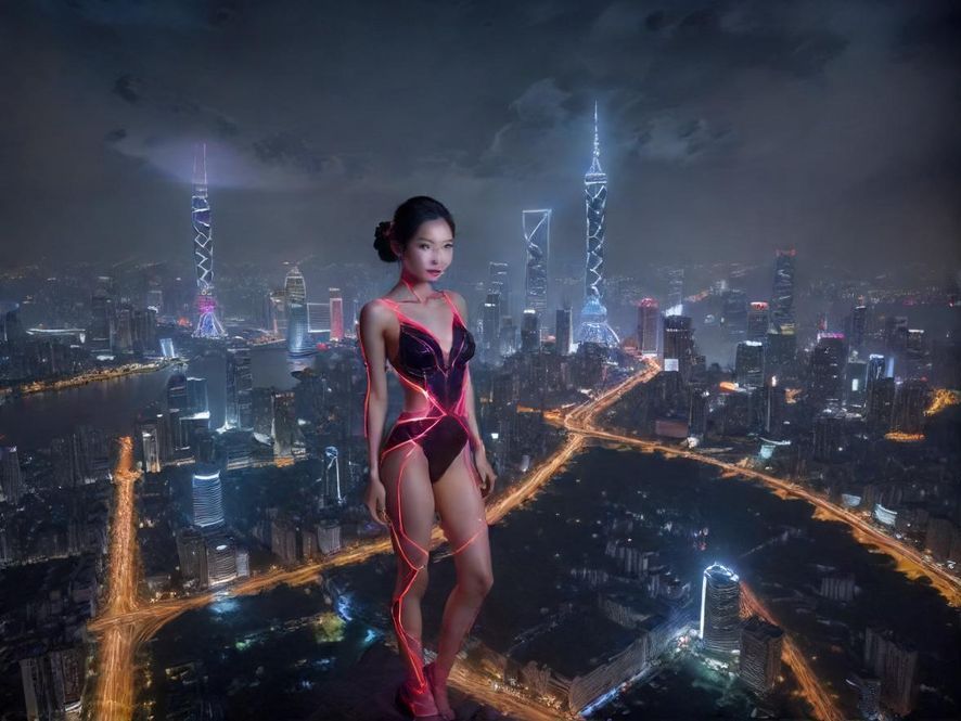 广州夜色阑珊,霓虹闪烁,远处高楼林立,车水马龙,一派繁华景象。