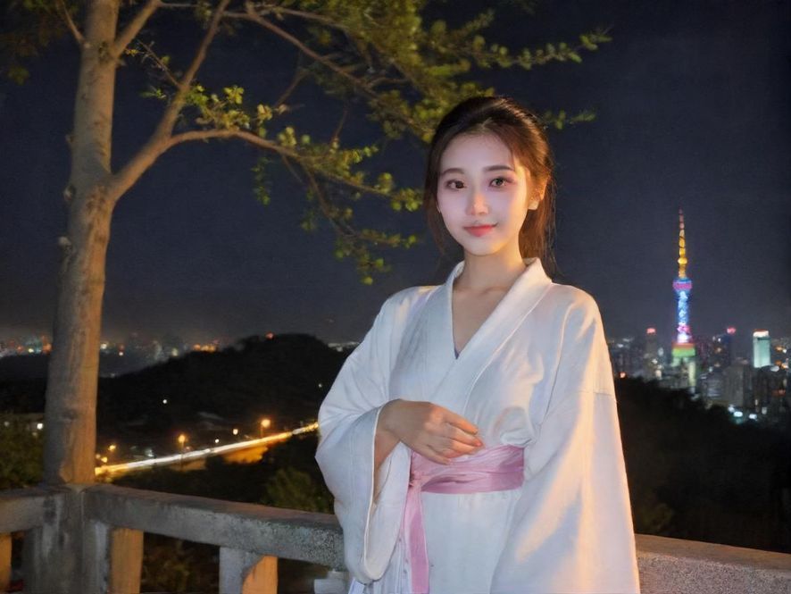 一位在广州夜景下通过手机搜索夜场信息的人