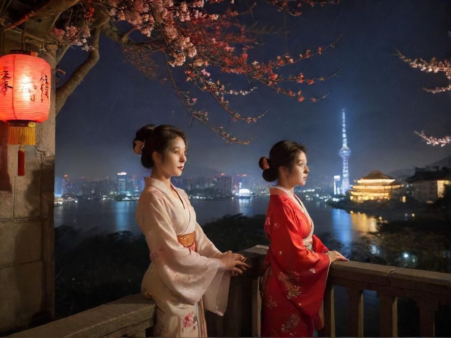 都市夜晚公寓窗外景色