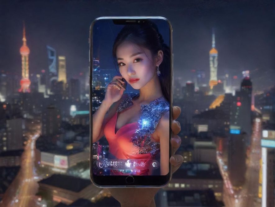 手机上显示着青月楼论坛的页面，背景是夜晚的城市灯光