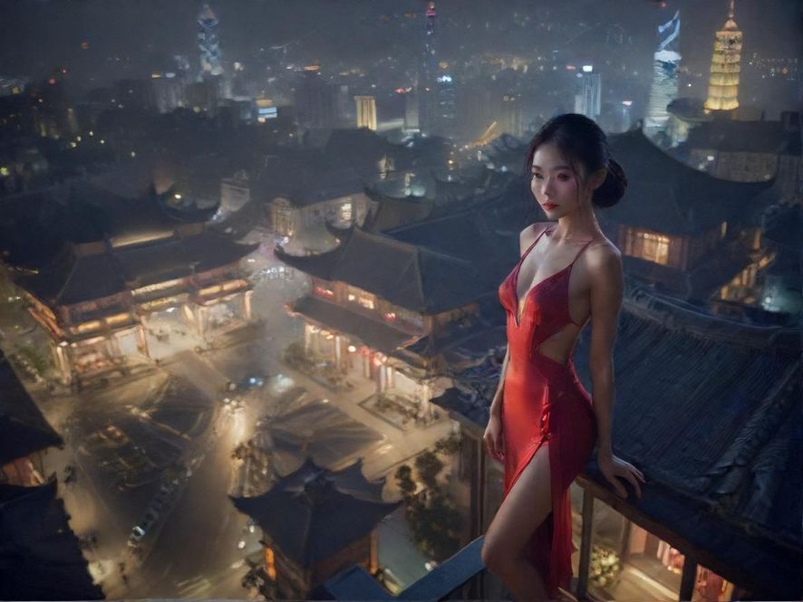 城市夜景中的休闲会所区域