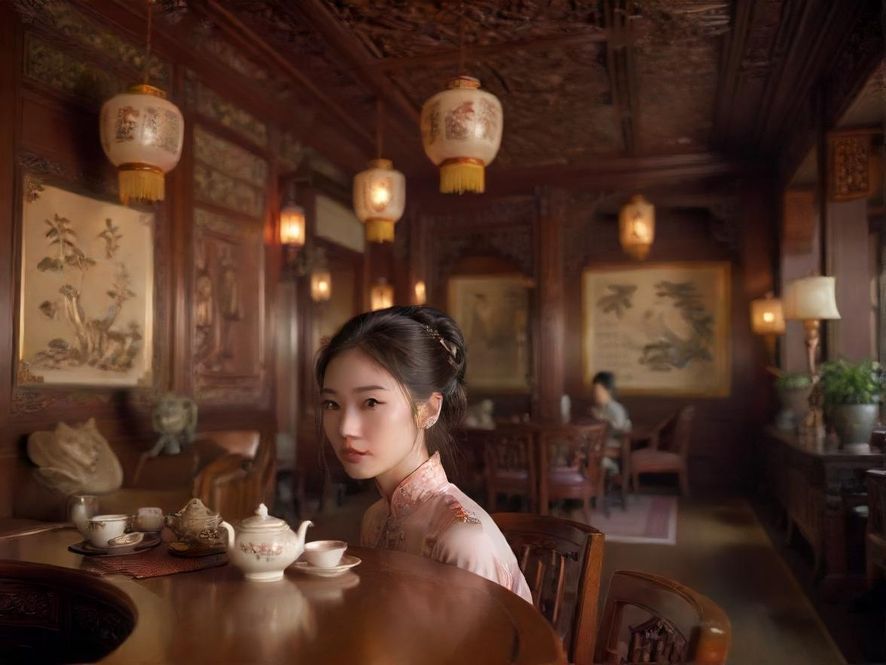 高端茶社内部温馨茶室场景