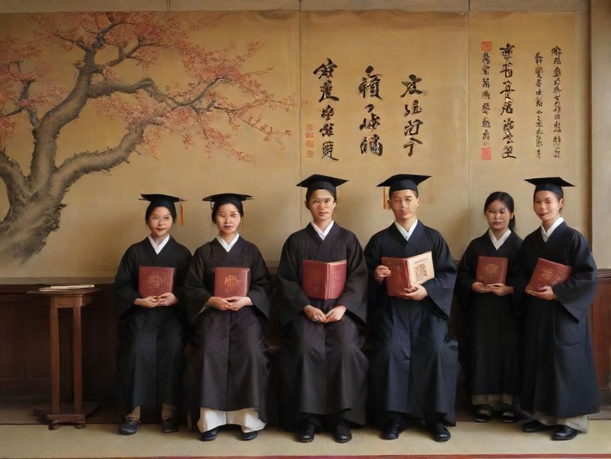 几位大学生在洒满阳光的校园咖啡馆里轻松愉快地交流,展现着青春的活力与社交的乐趣。