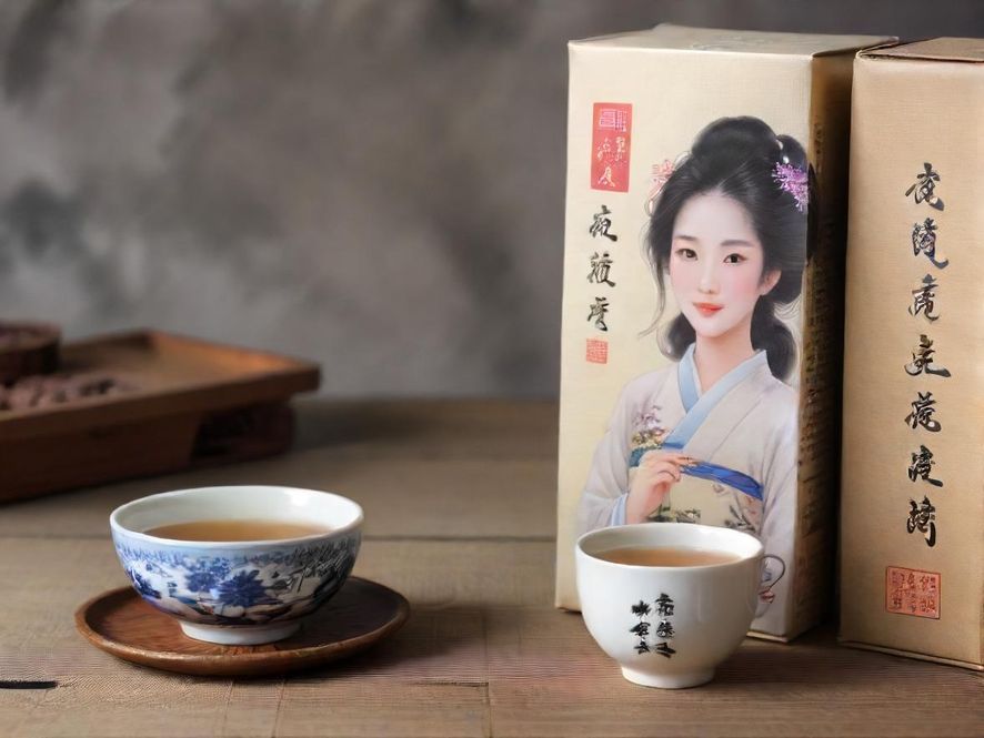 一位优雅女士在现代中式茶馆中品茗，侧影宁静，光线柔和，营造出放松的氛围