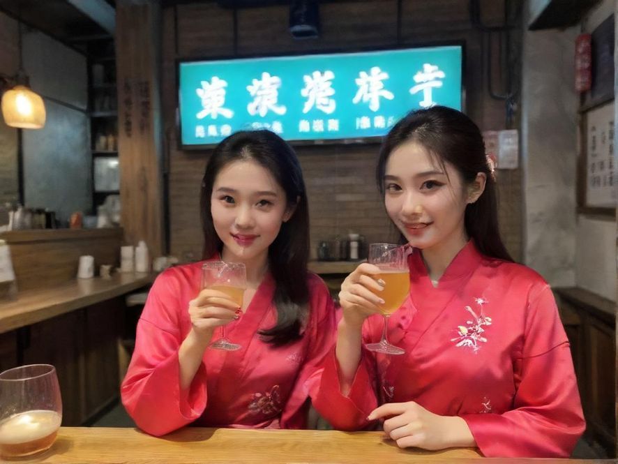 一位优雅的女性模特,侧身与一位男士进行轻松愉快的交谈,两人身处光线柔和的高档酒店套房内,氛围私密而舒适。