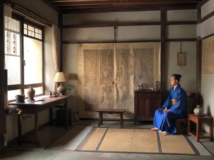 一位男士在温馨的家中，专注地浏览手机屏幕，神情放松