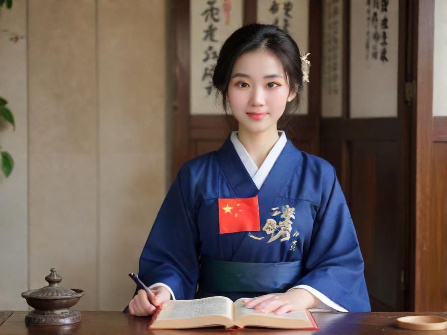 一位身着优雅旗袍的女子，侧颜特写，展现东方古典美，置身于岭南园林式的茶馆中，光线柔和，氛围宁静。