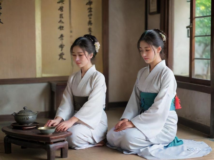 一位女性在温馨雅致的茶室中,享受着片刻的宁静与放松。